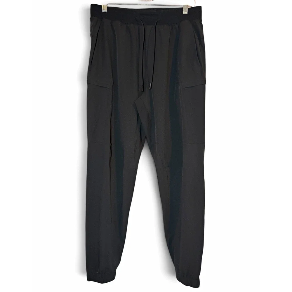 Lululemon Mens M Black Jogger Pants Drawstring Zip Pocket Tapered Athletic Sport